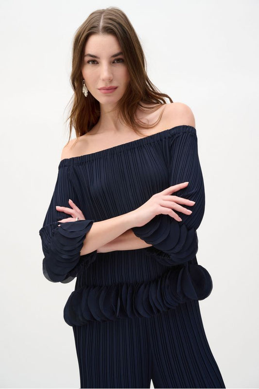 Joseph Ribkoff Off Shoulder Pleated Top - Midnight Blue