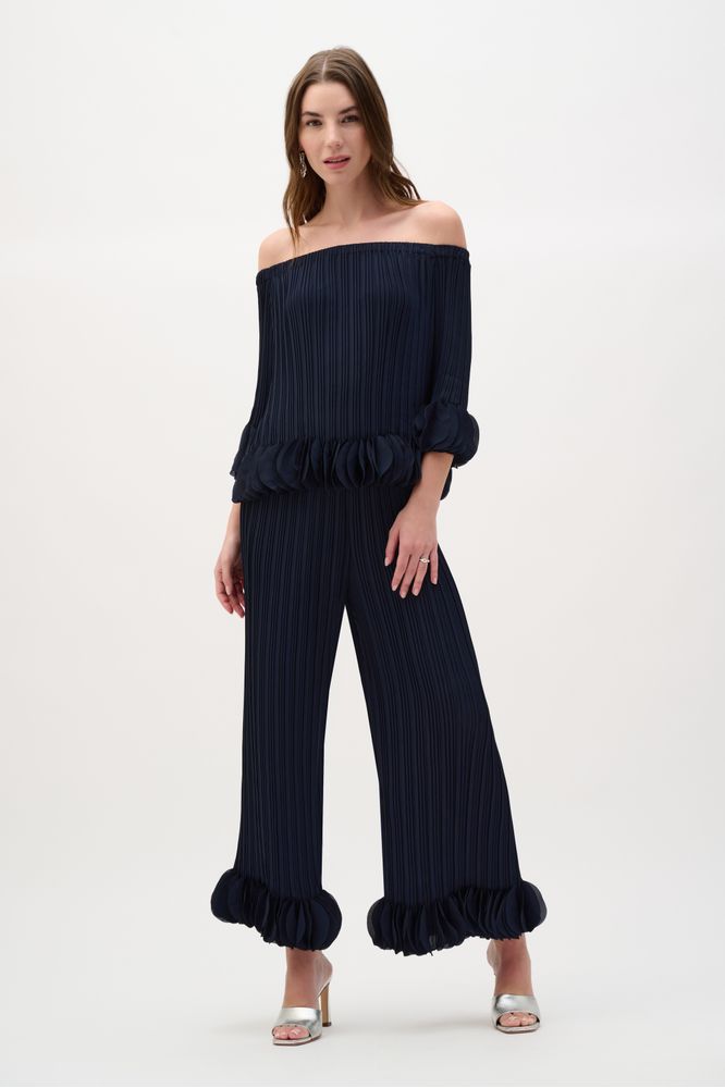 Joseph Ribkoff Off Shoulder Pleated Top - Midnight Blue