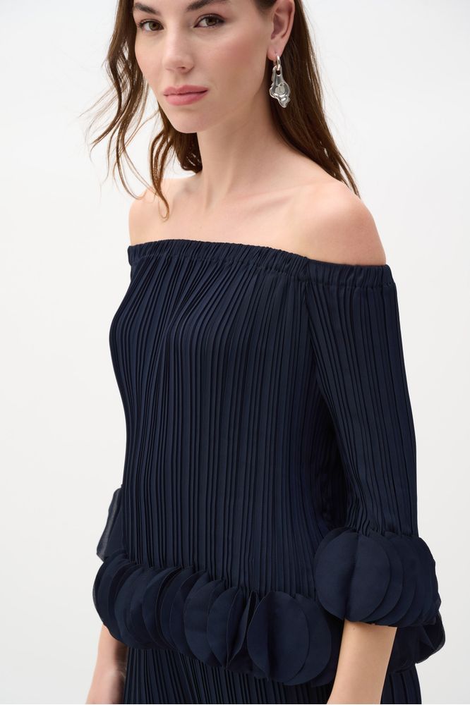 Joseph Ribkoff Off Shoulder Pleated Top - Midnight Blue