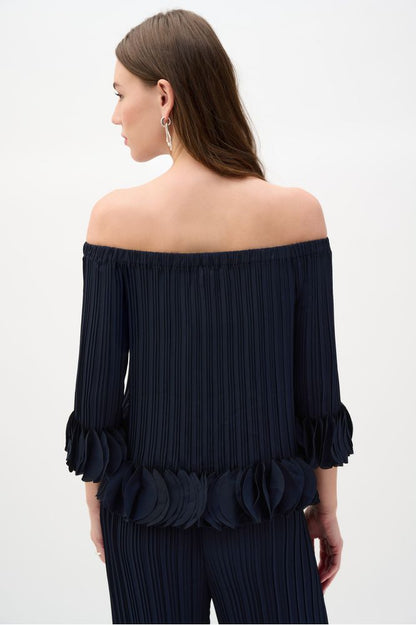 Joseph Ribkoff Off Shoulder Pleated Top - Midnight Blue