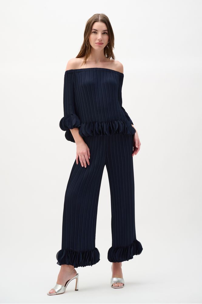 Joseph Ribkoff Wide Leg Pleated Pants - Midnight Blue