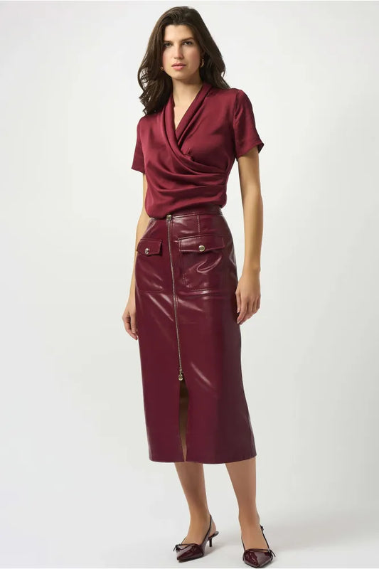 Joseph Ribkoff Merlot Leatherette Long Pencil Skirt