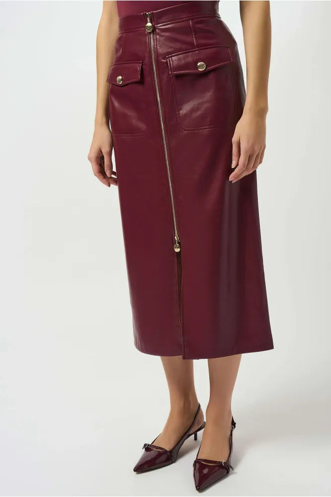 Joseph Ribkoff Merlot Leatherette Long Pencil Skirt