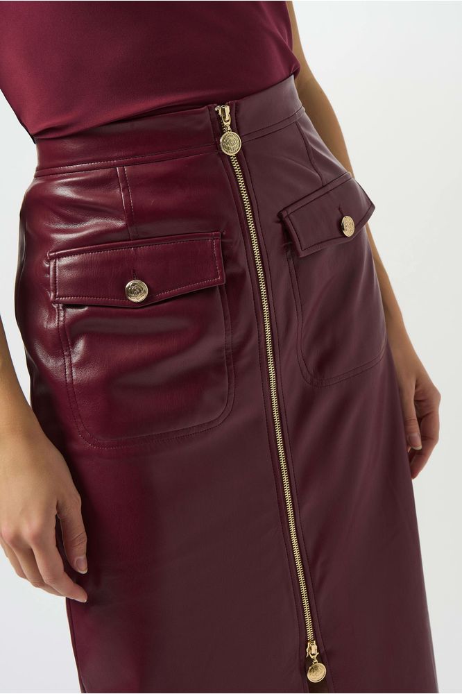 Joseph Ribkoff Merlot Leatherette Long Pencil Skirt