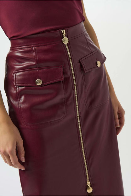 Joseph Ribkoff Merlot Leatherette Long Pencil Skirt