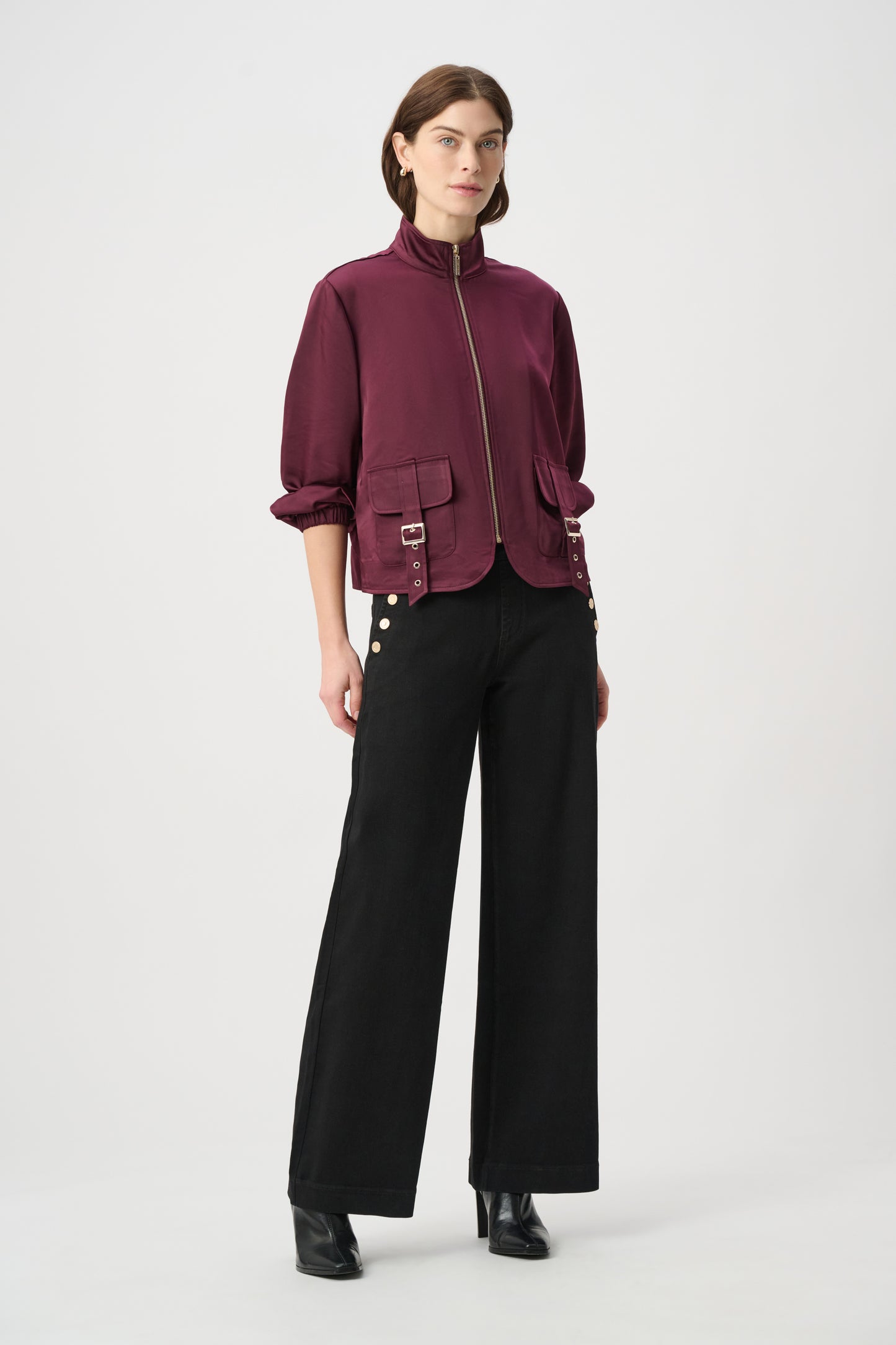 Joseph Ribkoff Sailor Button Wide-Leg Jeans Black