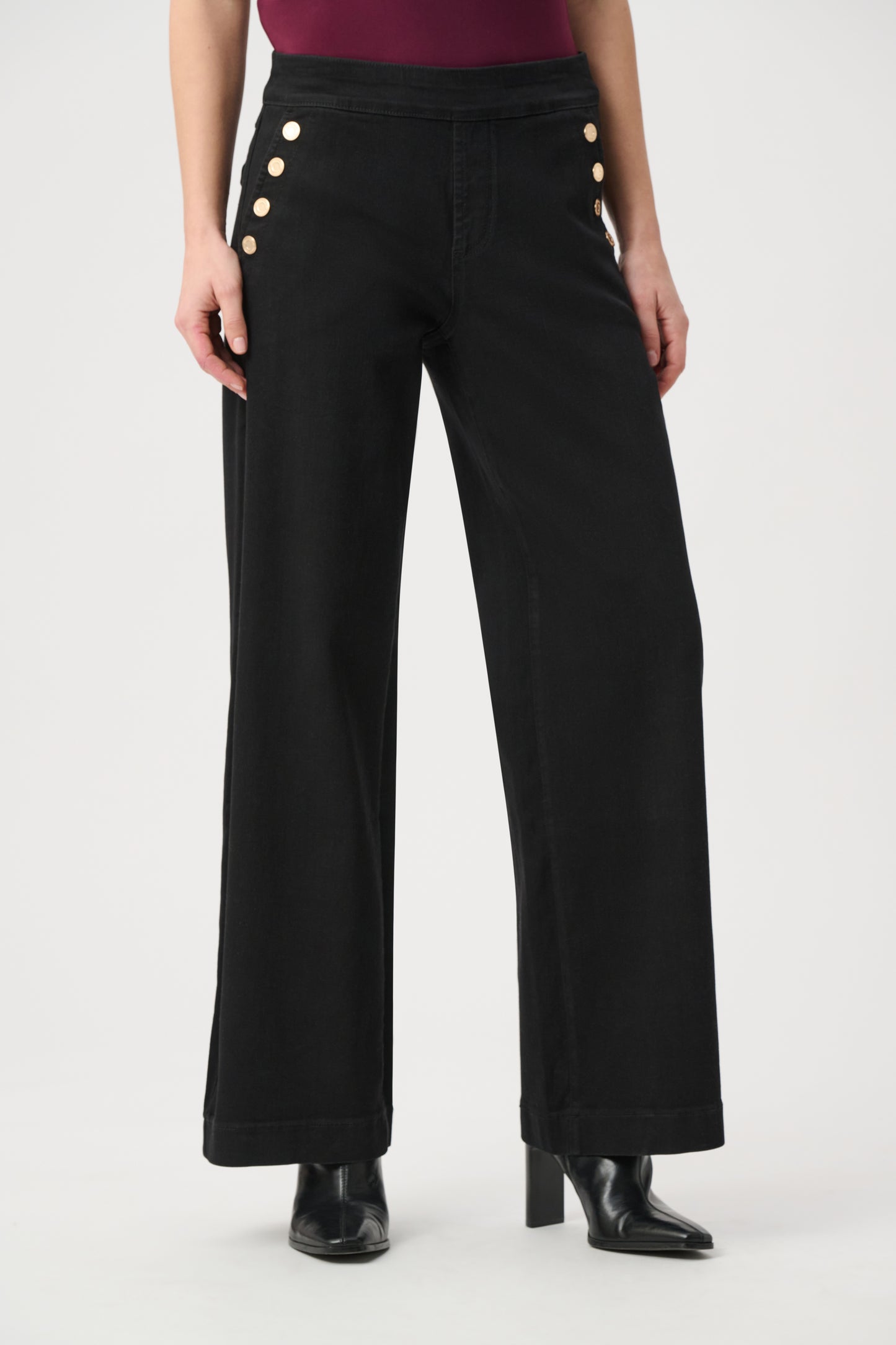 Joseph Ribkoff Sailor Button Wide-Leg Jeans Black