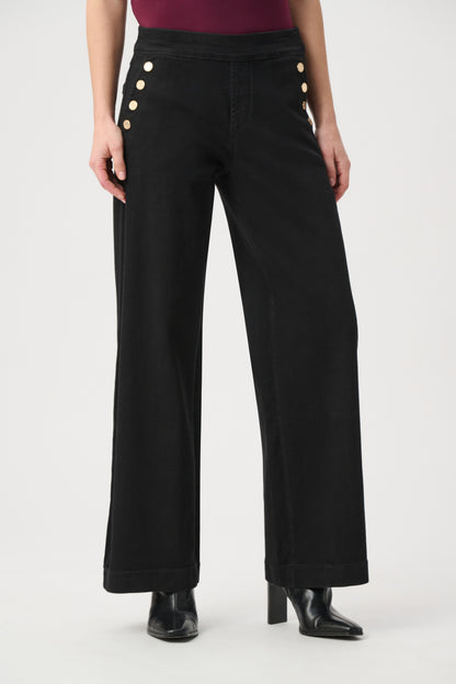 Joseph Ribkoff Sailor Button Wide-Leg Jeans Black
