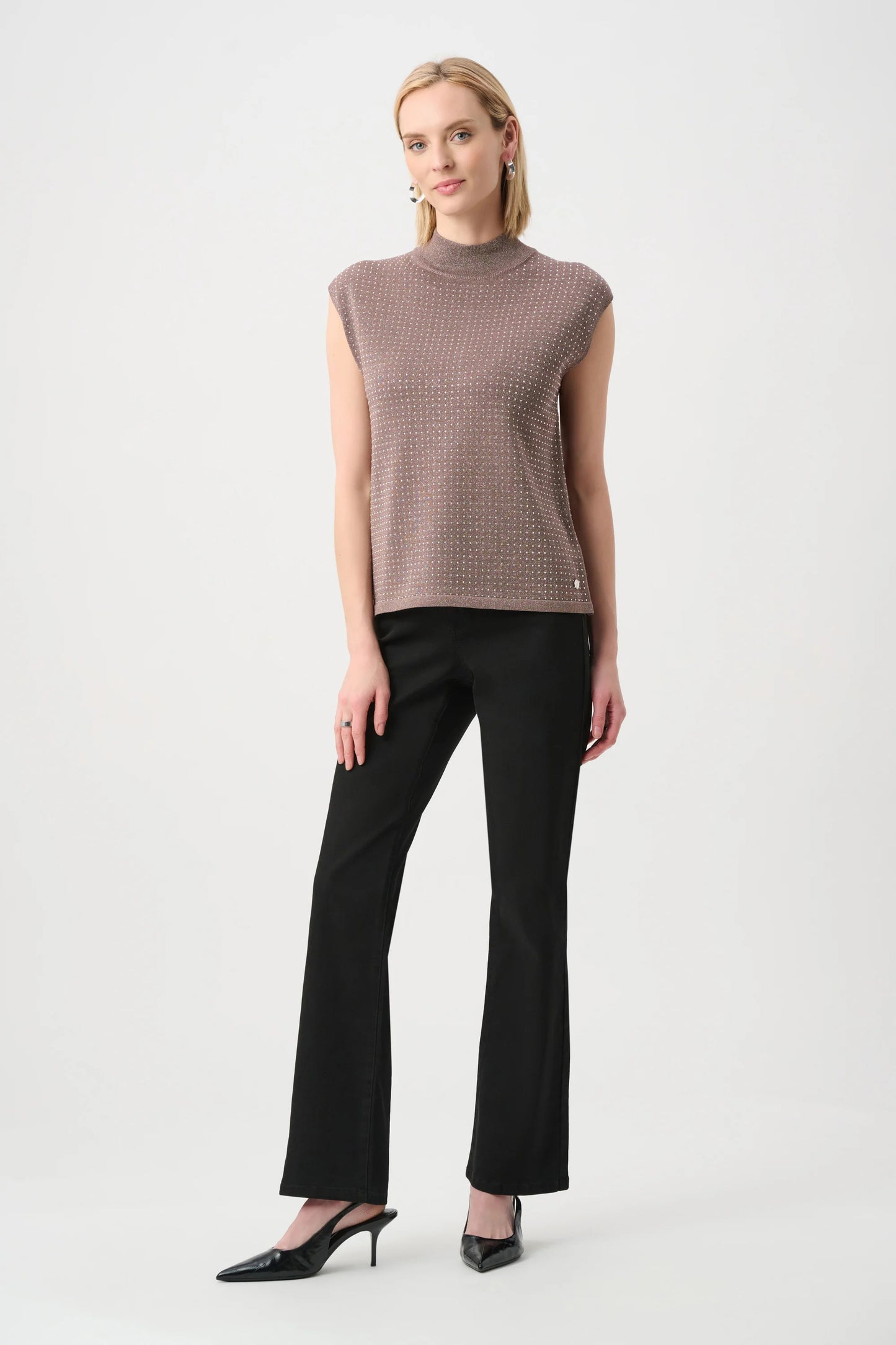 Joseph Ribkoff Knit Sleeveless Pullover-Mink/Gold