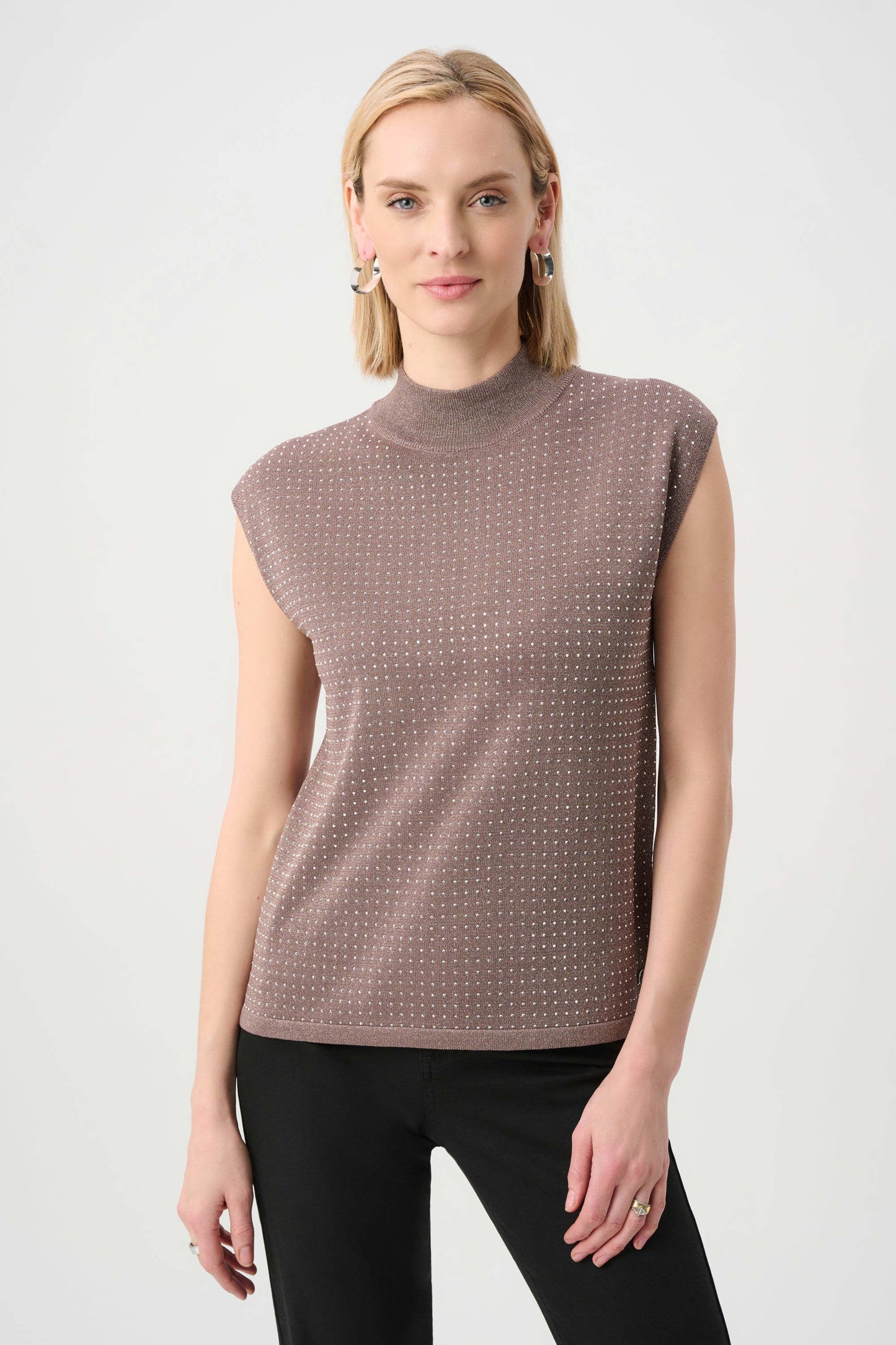 Joseph Ribkoff Knit Sleeveless Pullover-Mink/Gold