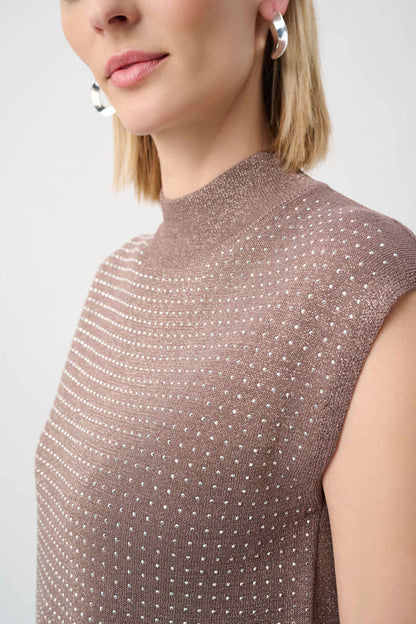 Joseph Ribkoff Knit Sleeveless Pullover-Mink/Gold
