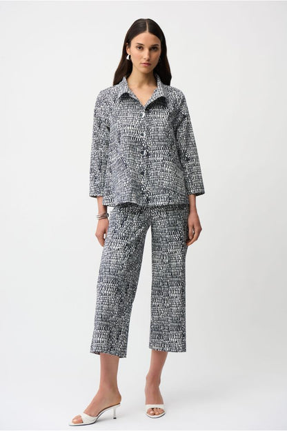 Joseph Ribkoff Abstract Print Trapeze Jacket - Vanilla/Midnight Blue