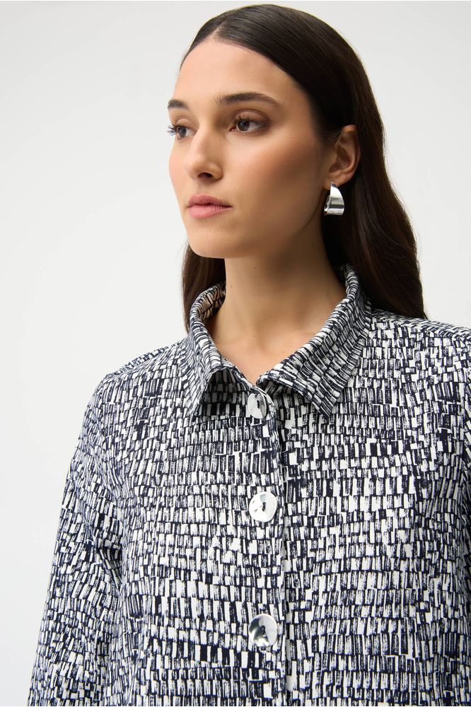 Joseph Ribkoff Abstract Print Trapeze Jacket - Vanilla/Midnight Blue