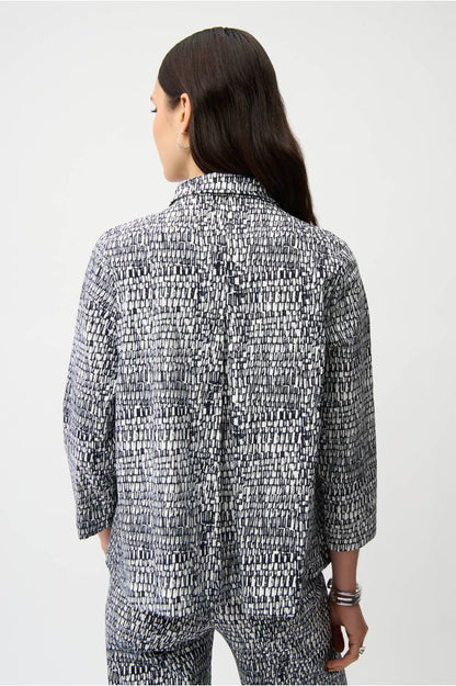 Joseph Ribkoff Abstract Print Trapeze Jacket - Vanilla/Midnight Blue