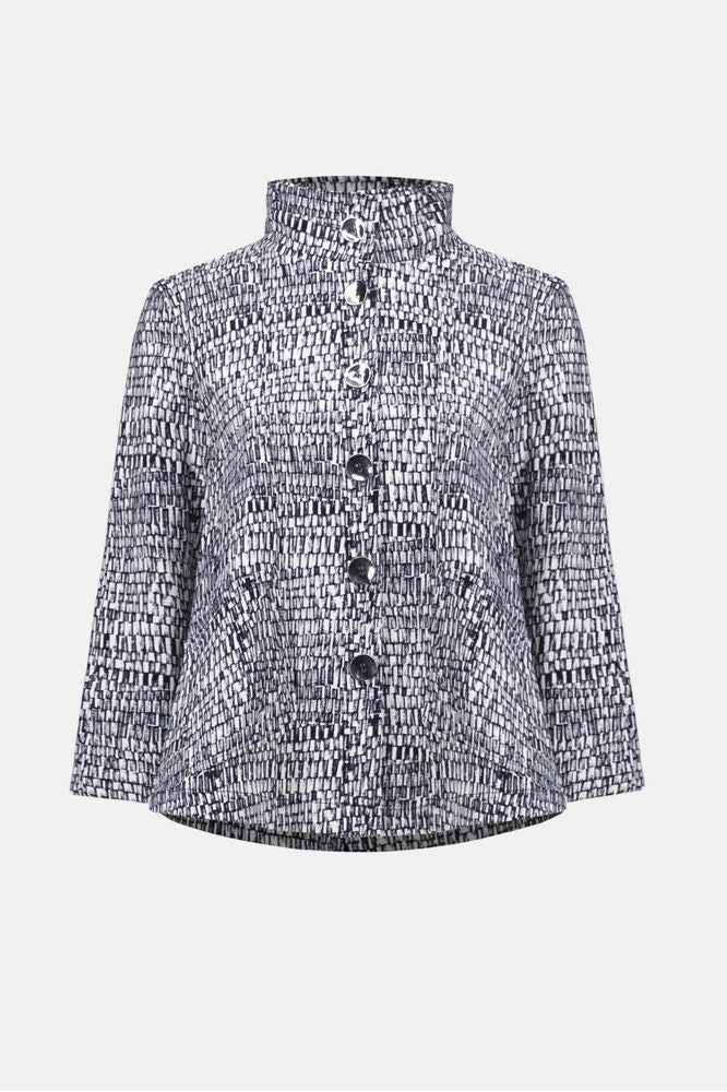 Joseph Ribkoff Abstract Print Trapeze Jacket - Vanilla/Midnight Blue