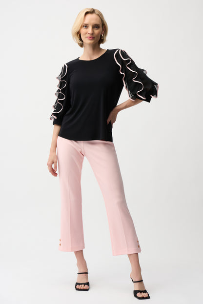 Joseph Ribkoff Ruffle Sleeve Top Black/Petal Pink