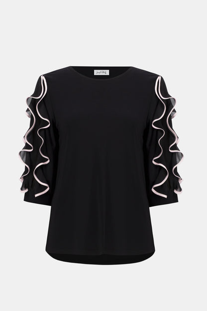 Joseph Ribkoff Ruffle Sleeve Top Black/Petal Pink