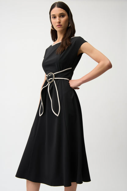 Joseph Ribkoff Colour Block Dress With Sash-Black/Moonstone
