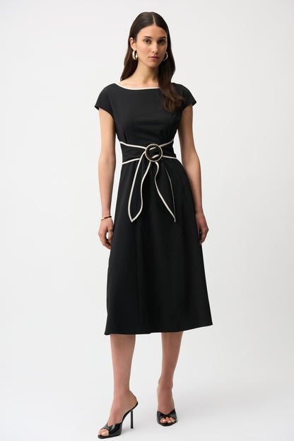 Joseph Ribkoff Colour Block Dress With Sash-Black/Moonstone