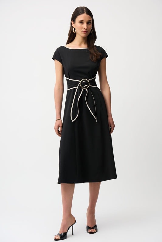 Joseph Ribkoff Colour Block Dress With Sash-Black/Moonstone