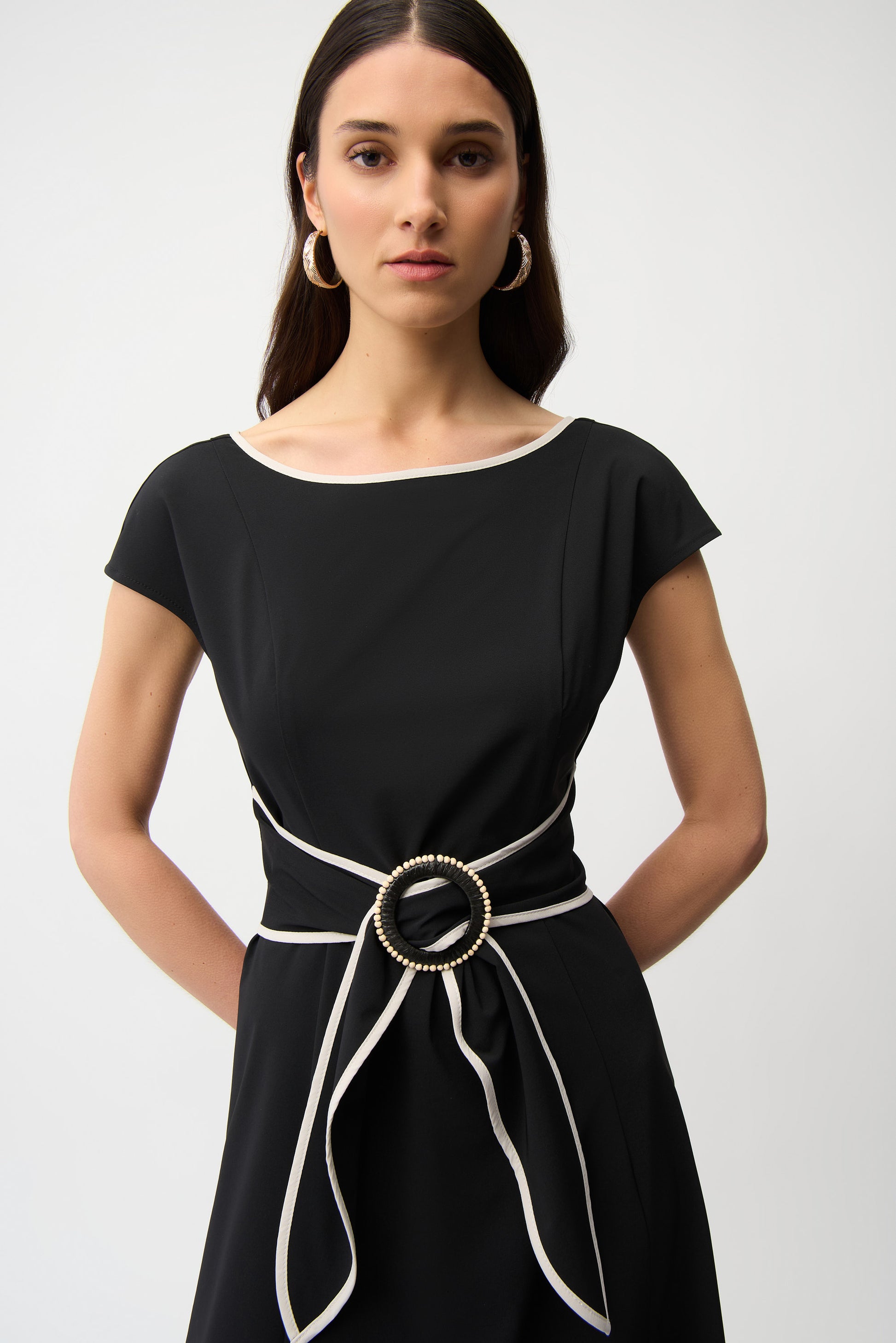 Joseph Ribkoff Colour Block Dress With Sash-Black/Moonstone