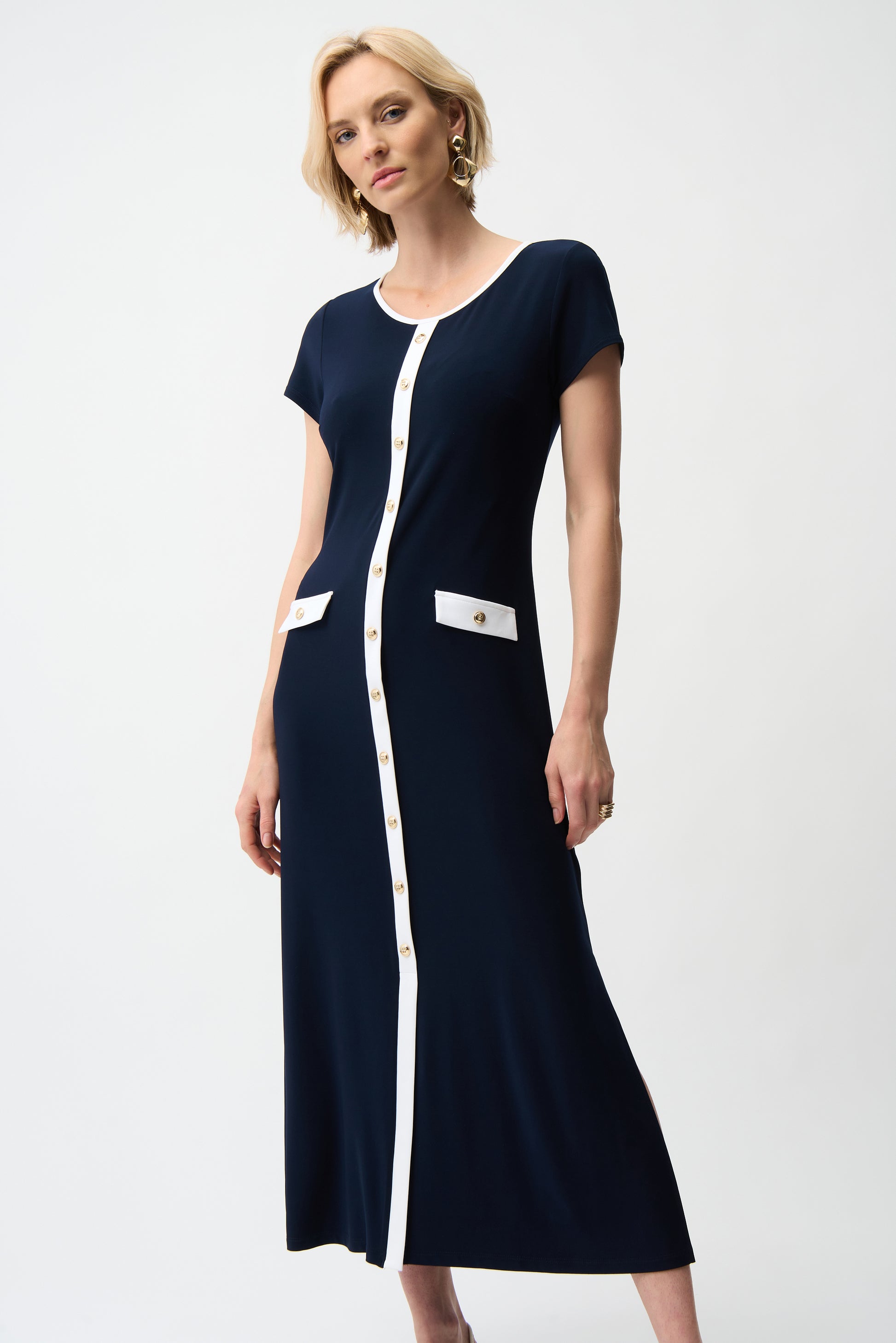 Joseph Ribkoff Colour Block Midi Dress Midnight Blue/Vanilla