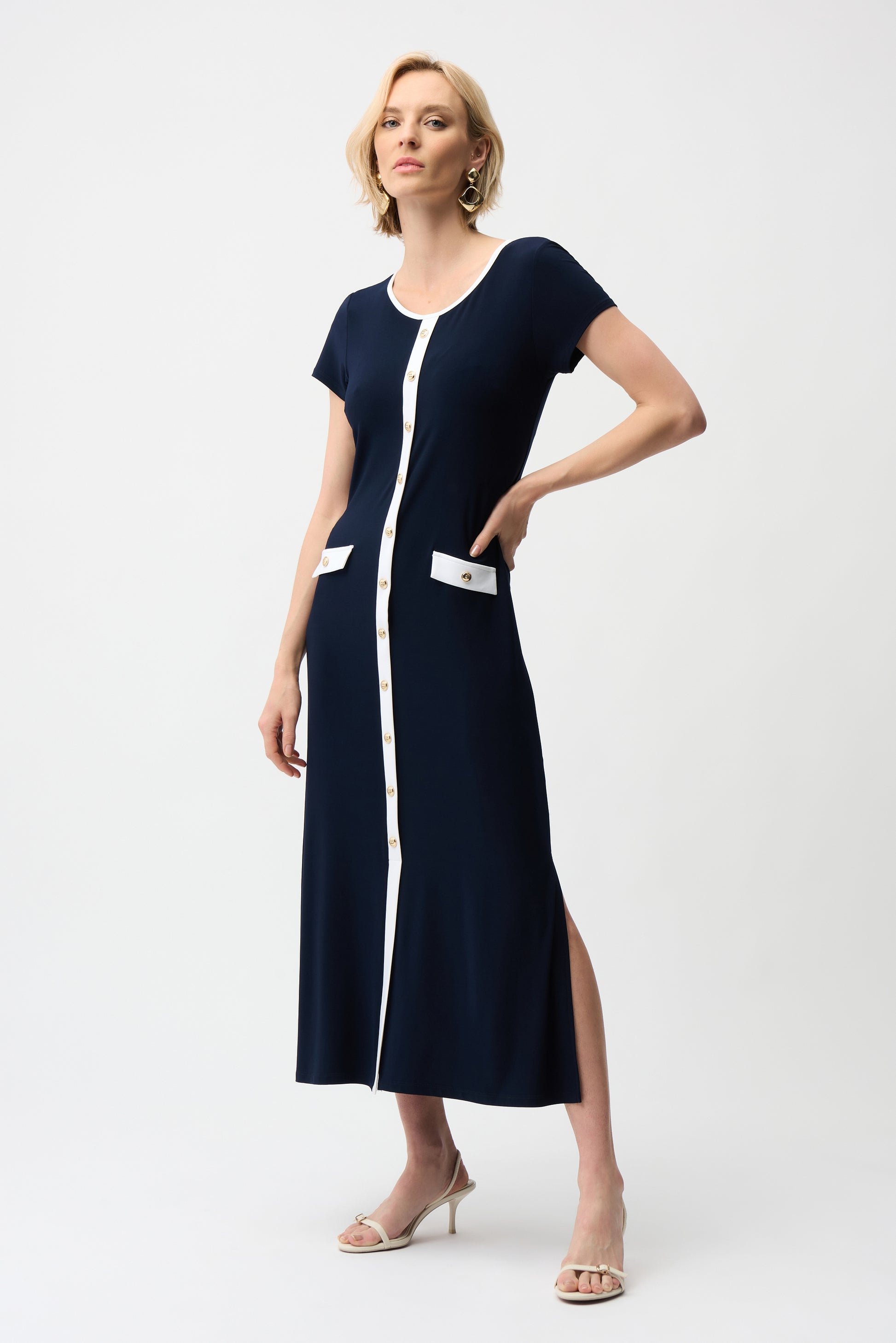 Joseph Ribkoff Colour Block Midi Dress Midnight Blue/Vanilla