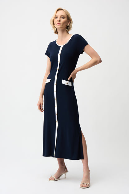 Joseph Ribkoff Colour Block Midi Dress Midnight Blue/Vanilla