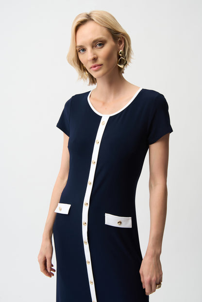 Joseph Ribkoff Colour Block Midi Dress Midnight Blue/Vanilla