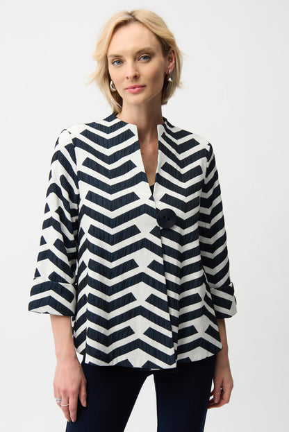 Joseph Ribkoff Geometric Print Trapeze Jacket Off-White/Navy