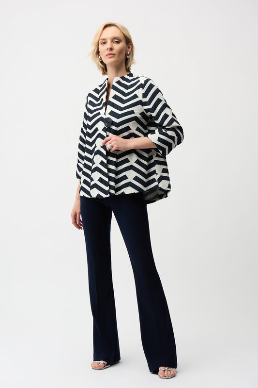 Joseph Ribkoff Geometric Print Trapeze Jacket Off-White/Navy