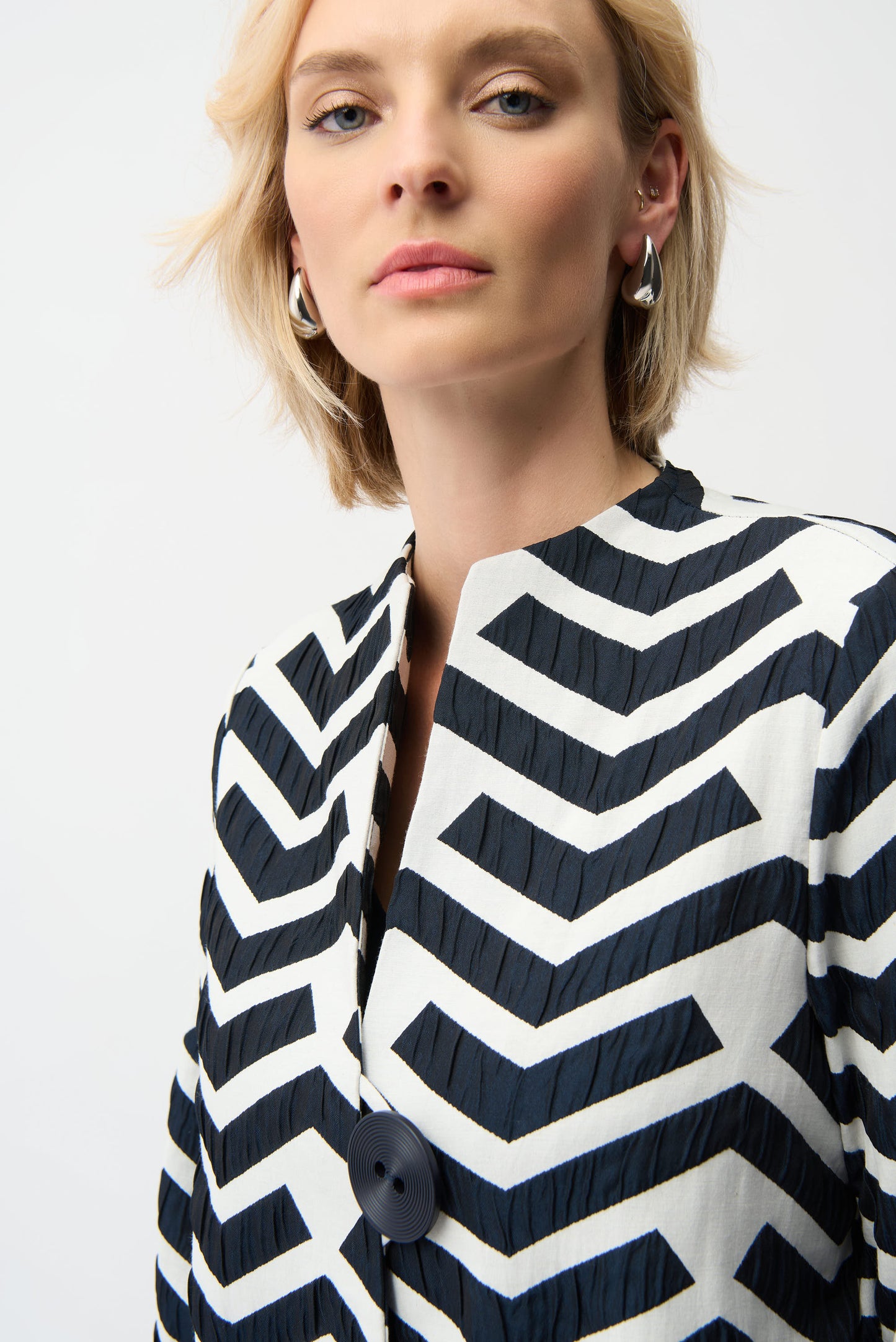 Joseph Ribkoff Geometric Print Trapeze Jacket Off-White/Navy