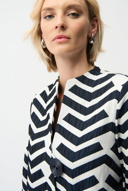 Joseph Ribkoff Geometric Print Trapeze Jacket Off-White/Navy