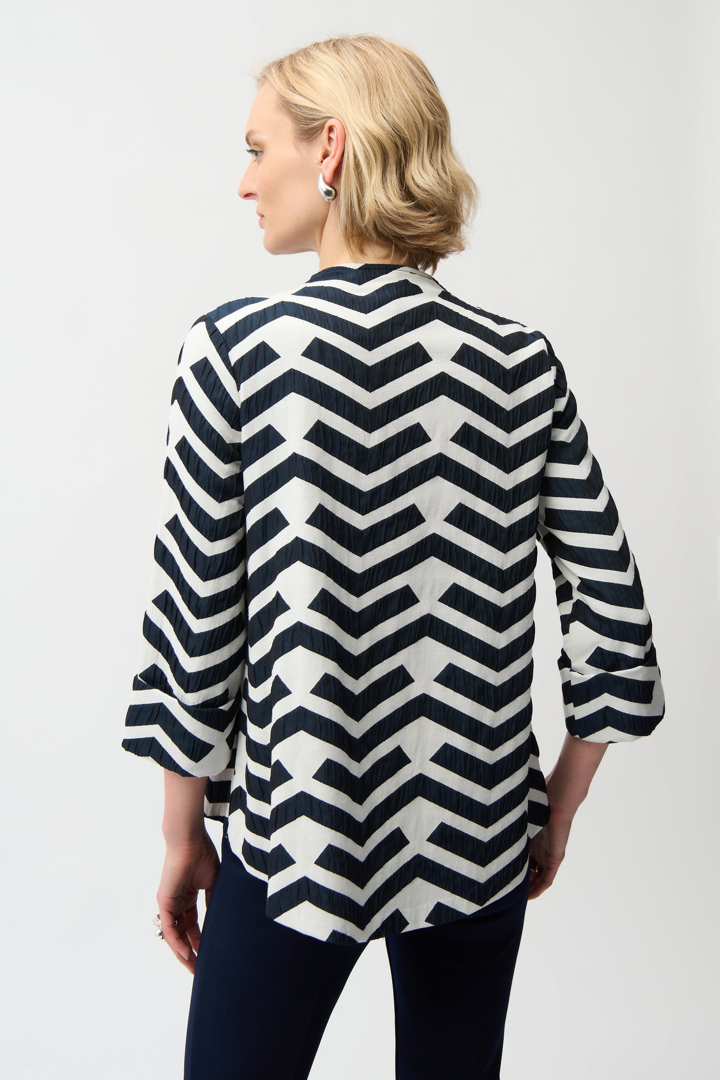 Joseph Ribkoff Geometric Print Trapeze Jacket Off-White/Navy