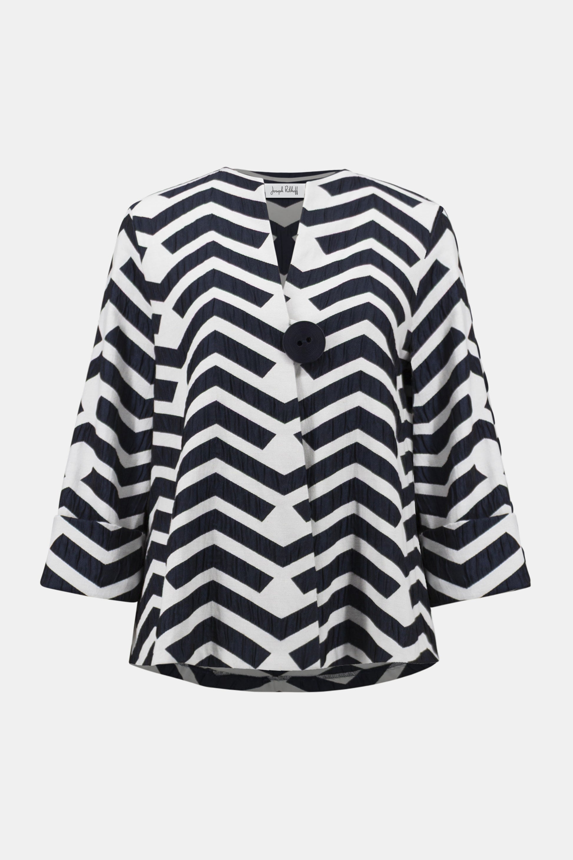 Joseph Ribkoff Geometric Print Trapeze Jacket Off-White/Navy