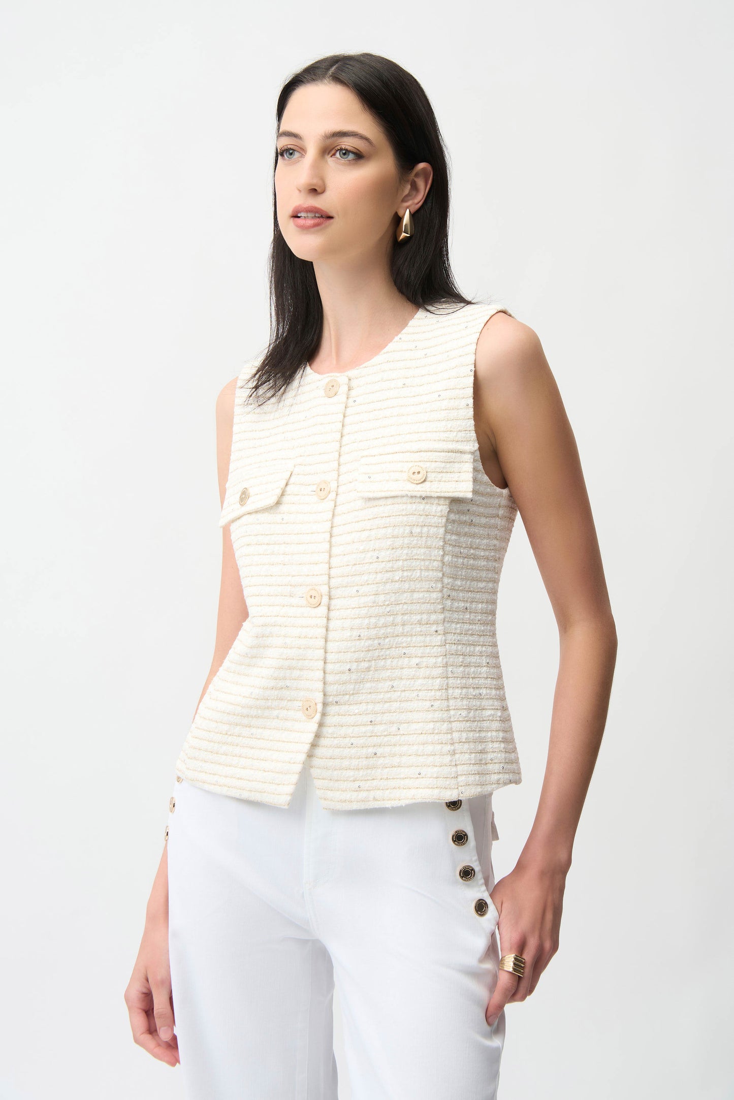 Joseph Ribkoff Bouclé Vest-Off-White/Gold