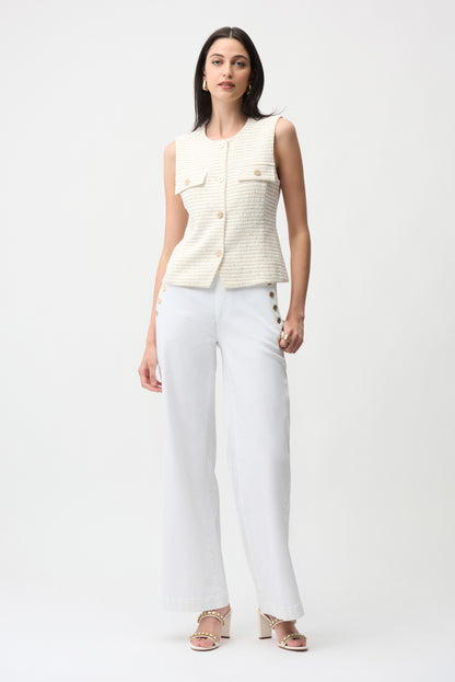 Joseph Ribkoff Bouclé Vest-Off-White/Gold