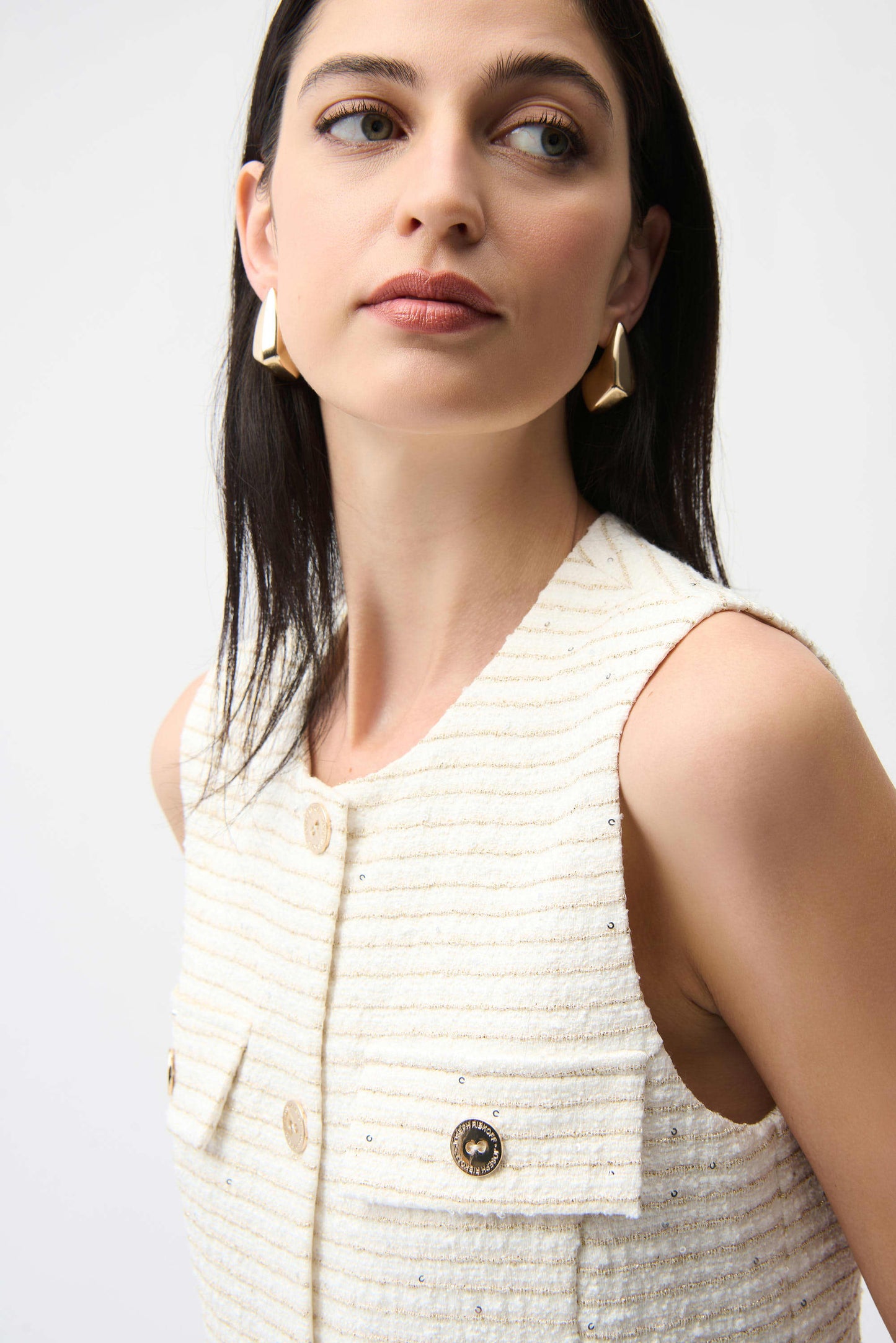 Joseph Ribkoff Bouclé Vest-Off-White/Gold