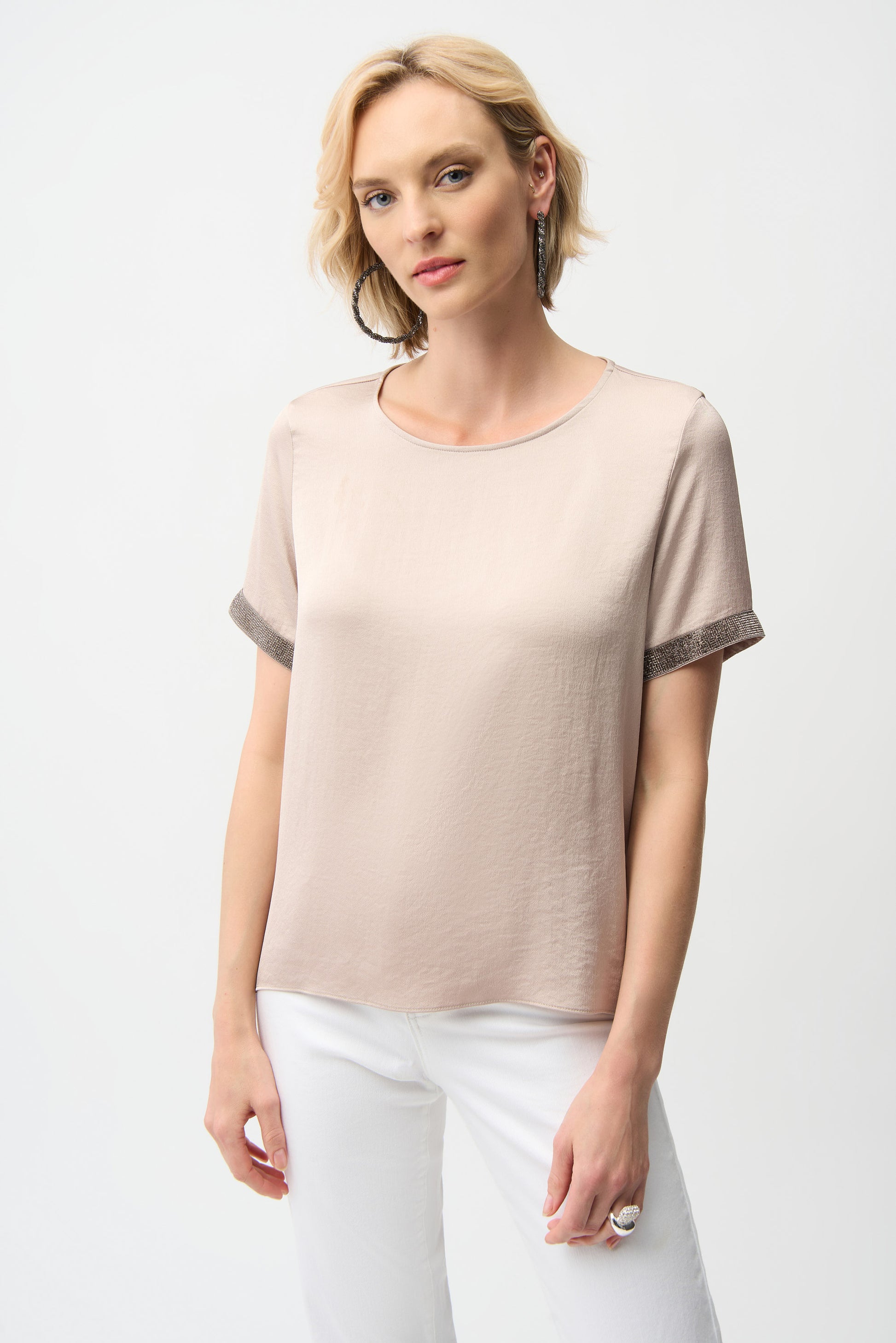 Joseph Ribkoff Satin Rhinestone Detail Top Parchment