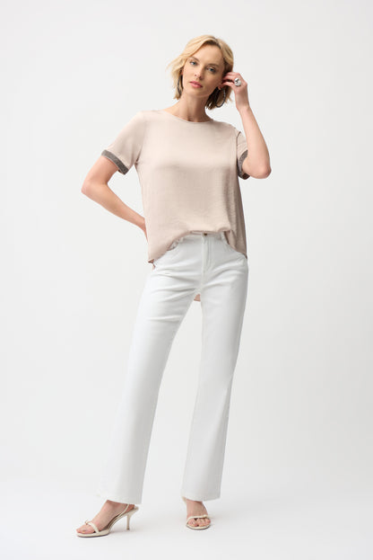 Joseph Ribkoff Satin Rhinestone Detail Top Parchment