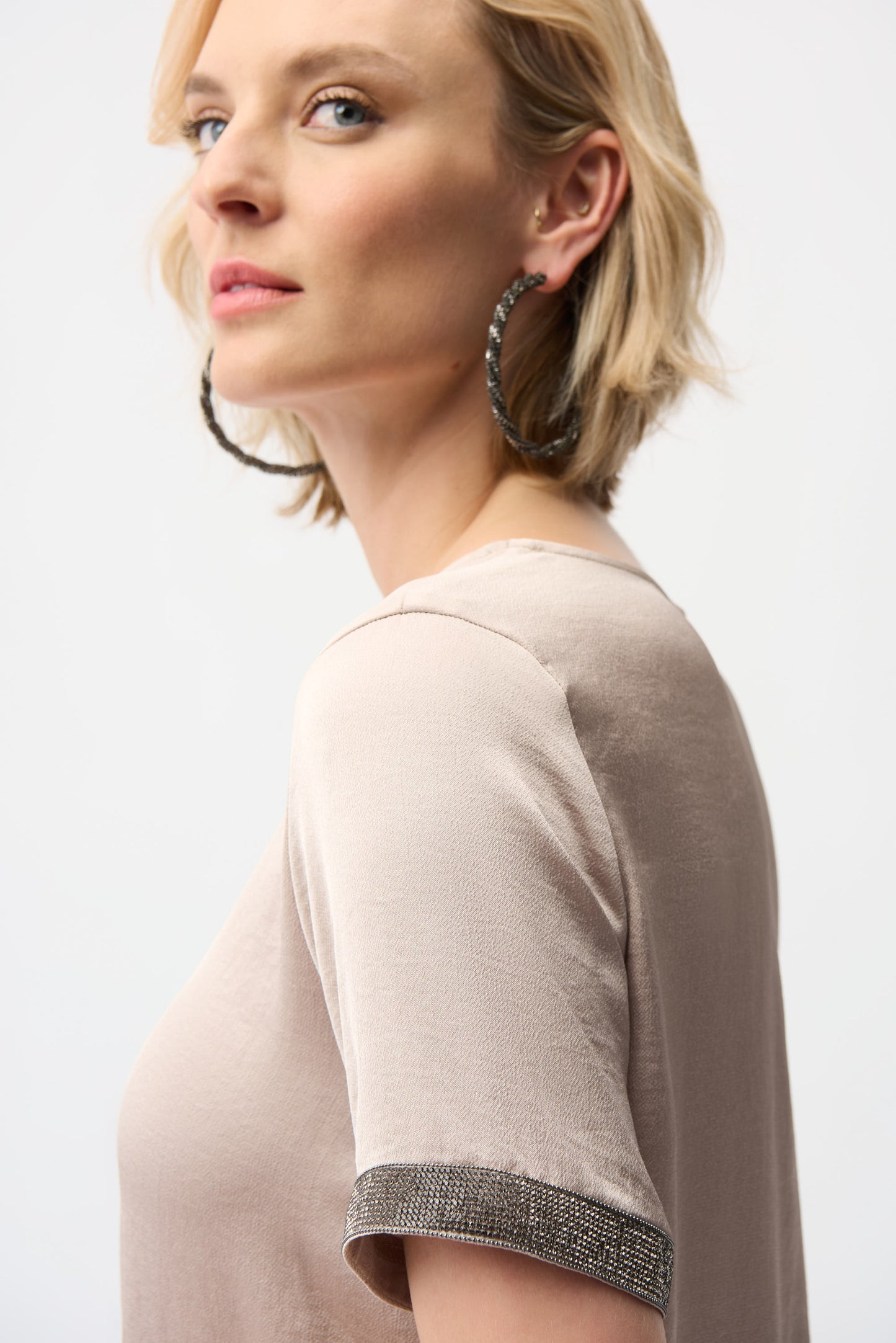 Joseph Ribkoff Satin Rhinestone Detail Top Parchment