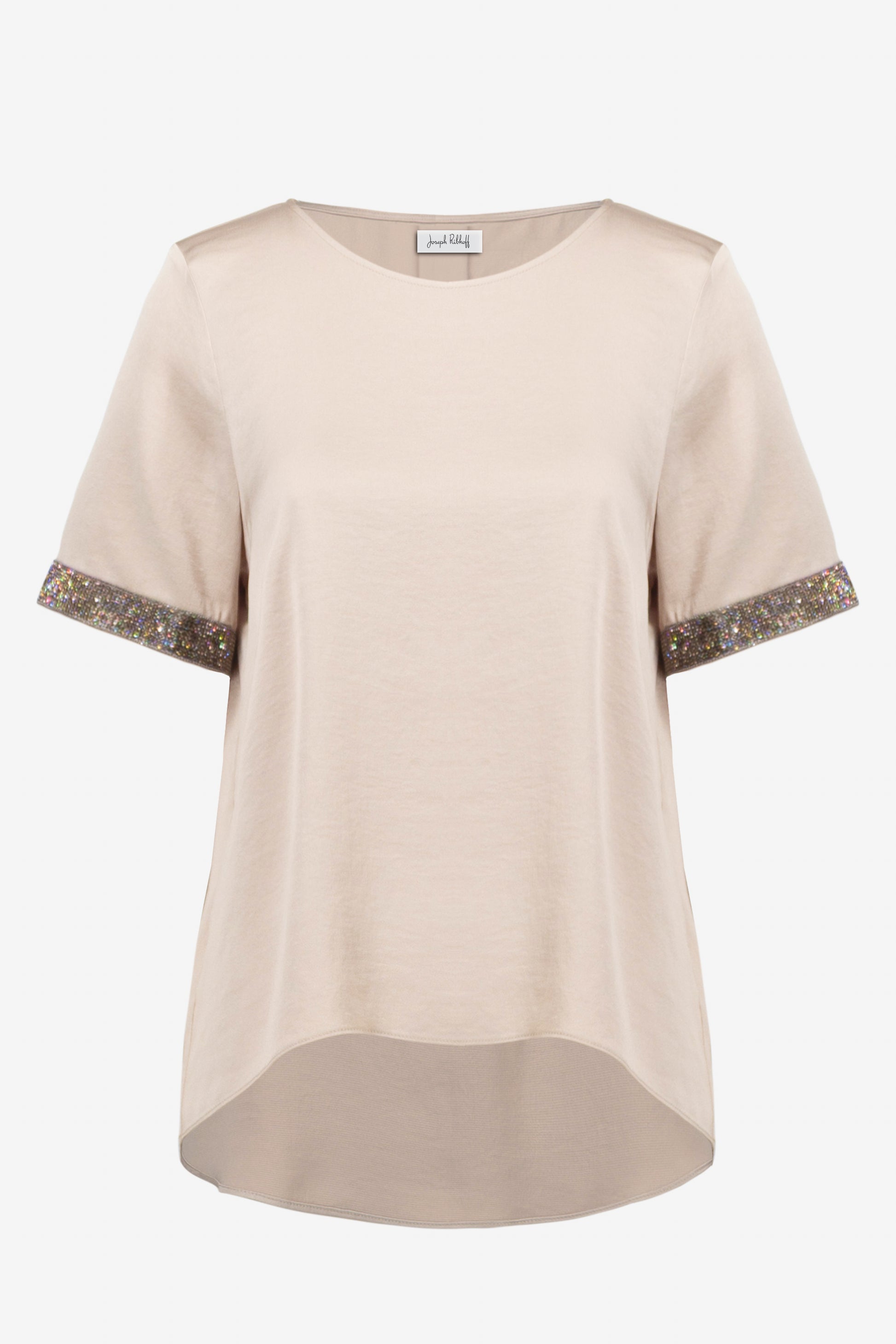 Joseph Ribkoff Satin Rhinestone Detail Top Parchment