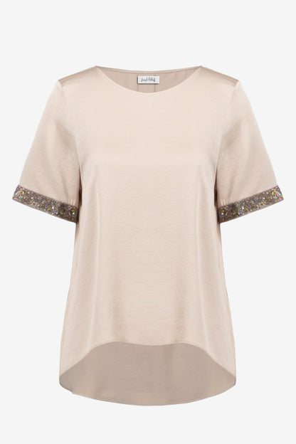 Joseph Ribkoff Satin Rhinestone Detail Top Parchment