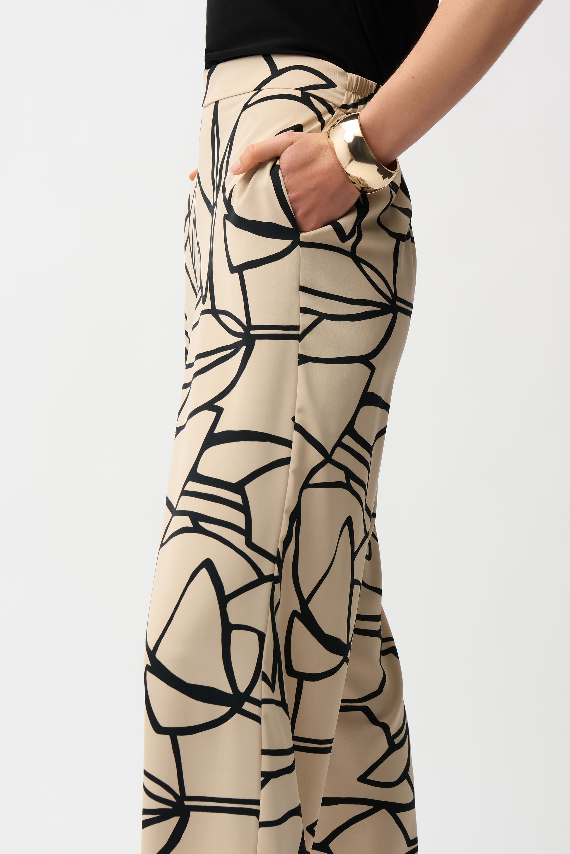 Joseph Ribkoff Abstract Print Wide Leg Trousers Beige/Black