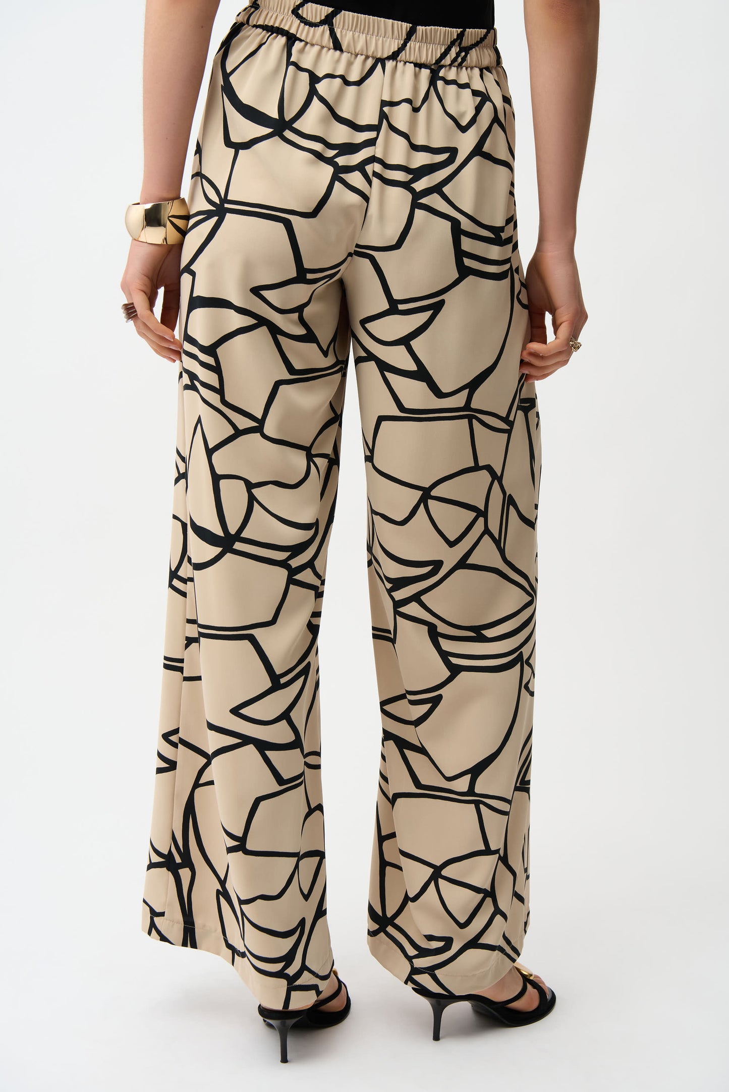 Joseph Ribkoff Abstract Print Wide Leg Trousers Beige/Black