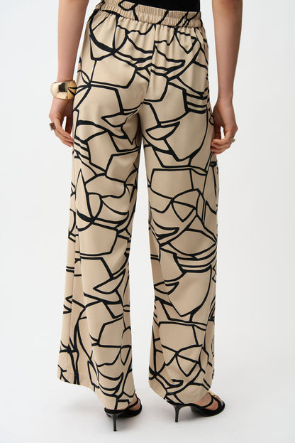 Joseph Ribkoff Abstract Print Wide Leg Trousers Beige/Black