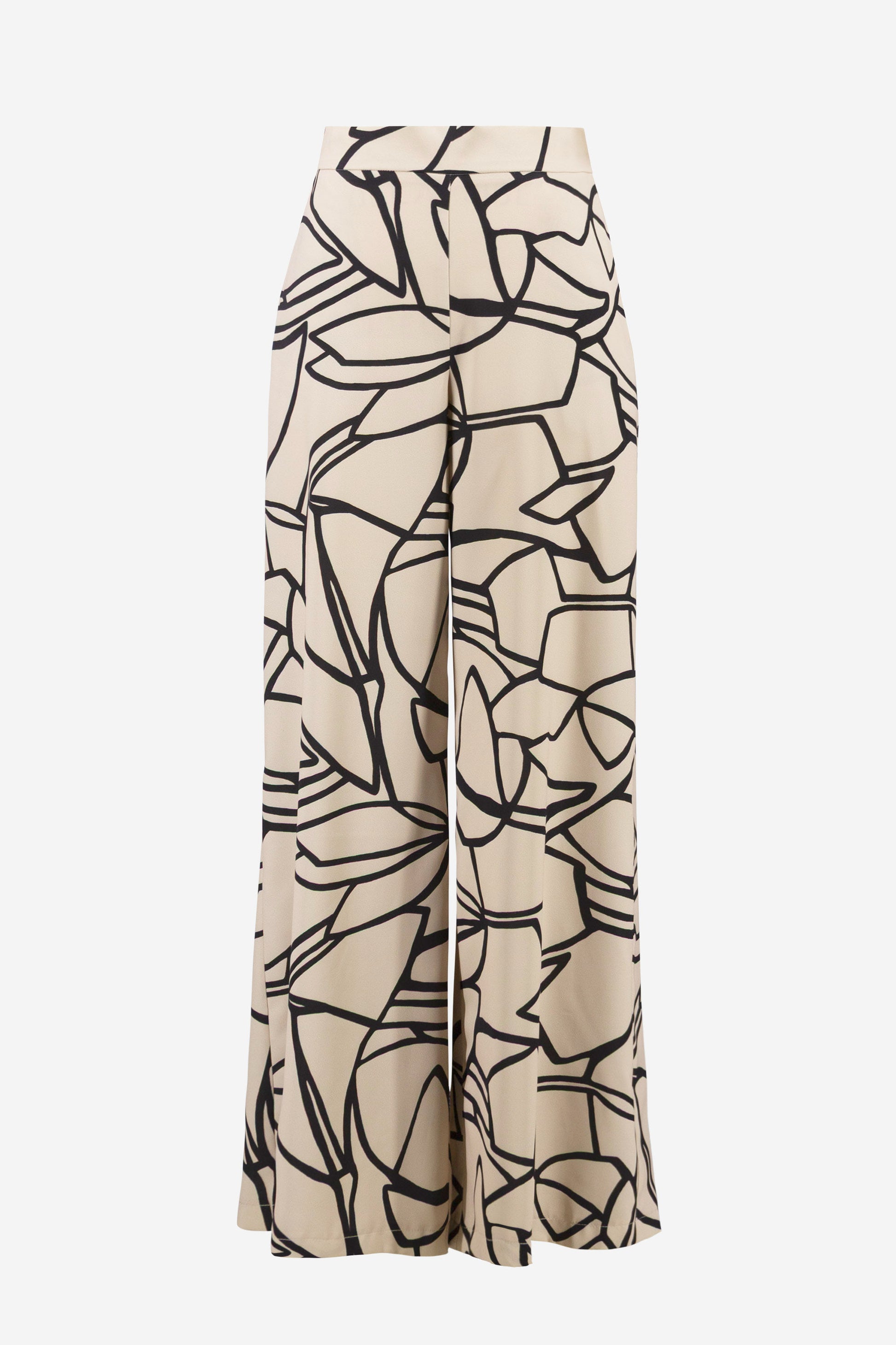 Joseph Ribkoff Abstract Print Wide Leg Trousers Beige/Black