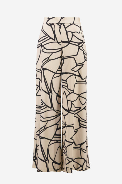 Joseph Ribkoff Abstract Print Wide Leg Trousers Beige/Black