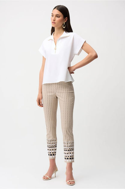 Joseph Ribkoff Zip Neck Stretch Poplin Top - White