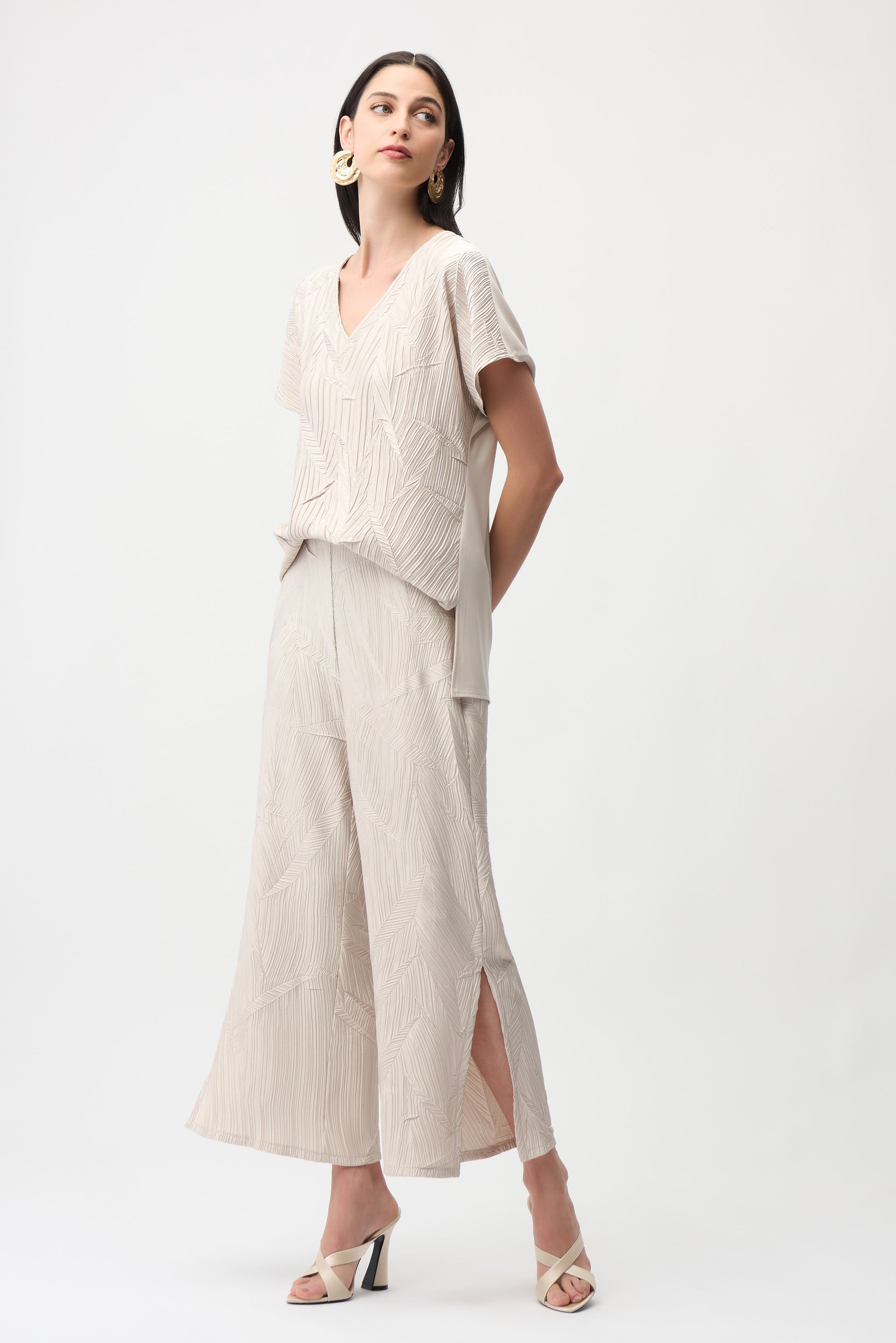 Joseph Ribkoff Pleated Satin Culotte Moonstone